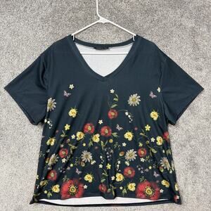 Izuria Top Womens 3X Plus Green Floral Butterfly V-Neck Boho Fairy Cottagecore